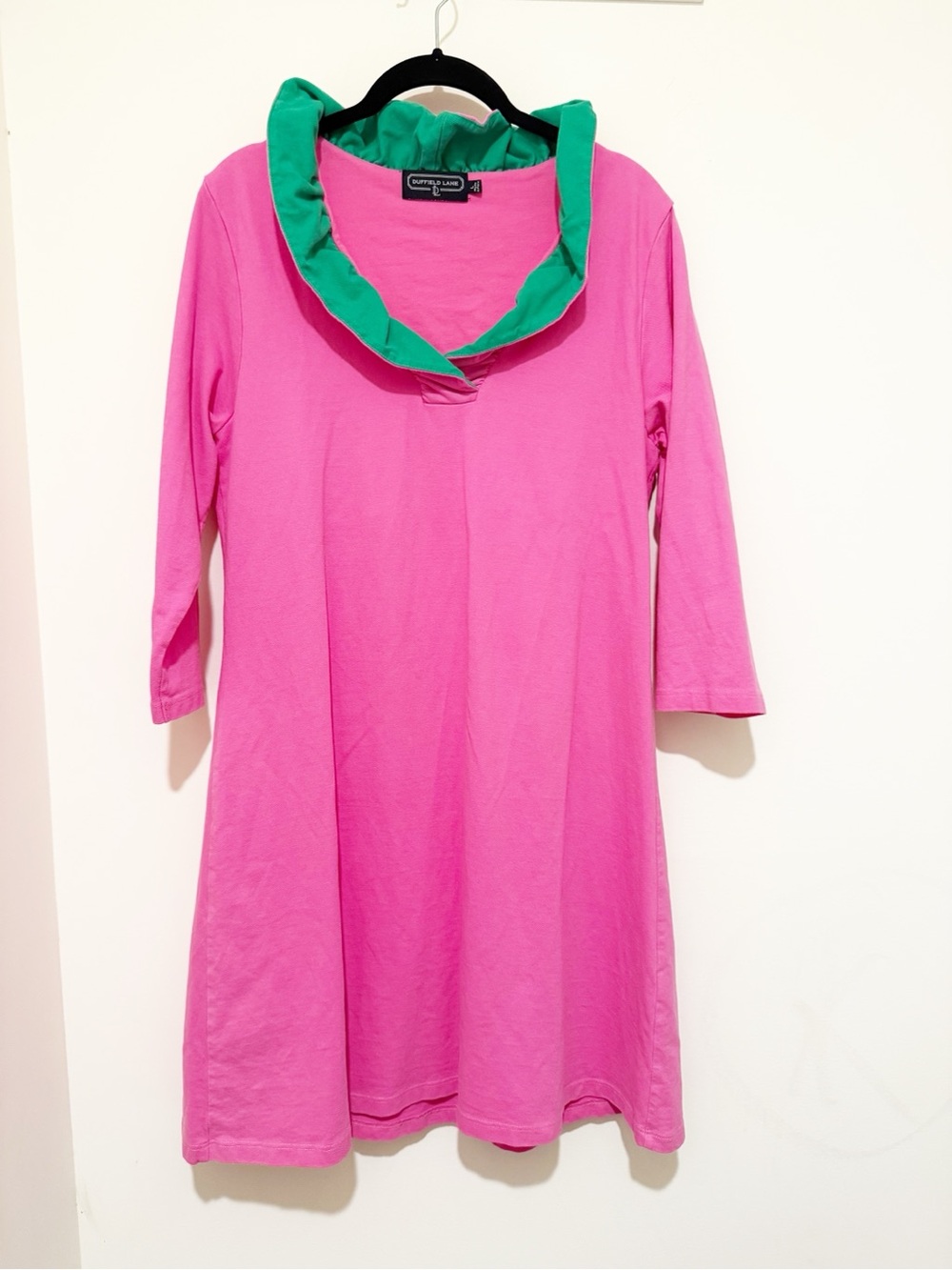 Duffield Lane Pink Tunic with Green Cowl Collar